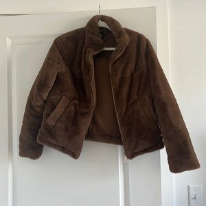 Brown fuzzy bomber jacket